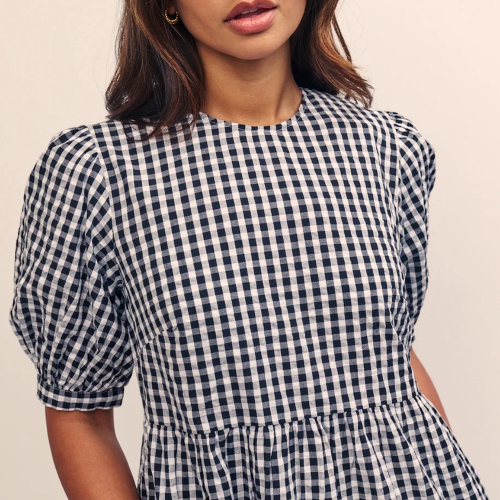 NOBODY'S CHILD gingham minidress with puffy sleeves, black and grey, size 2